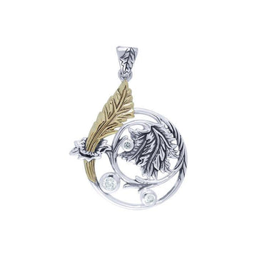 Shimmering Leaf Silver with 14K Gold Accent Pendant MPD3346 - Jewelry
